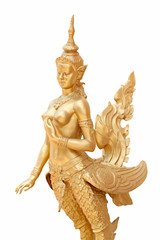 Thailand in mythic animal statues of Golden kinnaree isolated.