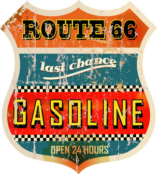 vintage route 66 gas station sign, retro style, vector illustrat