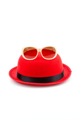 Red hat sunglasses isolated white background