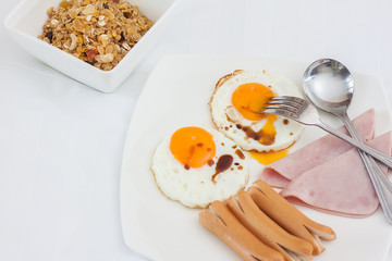 Breakfast on tray in bed