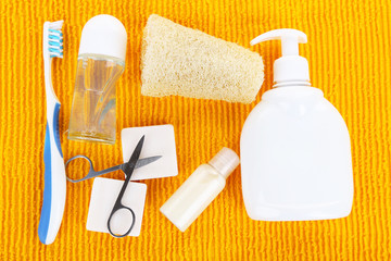 Hygienic equipments, on color background