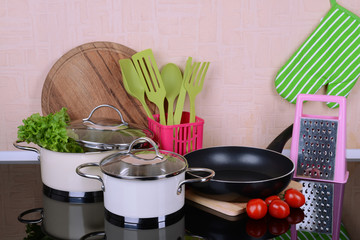Kitchen tools on table in kitchen
