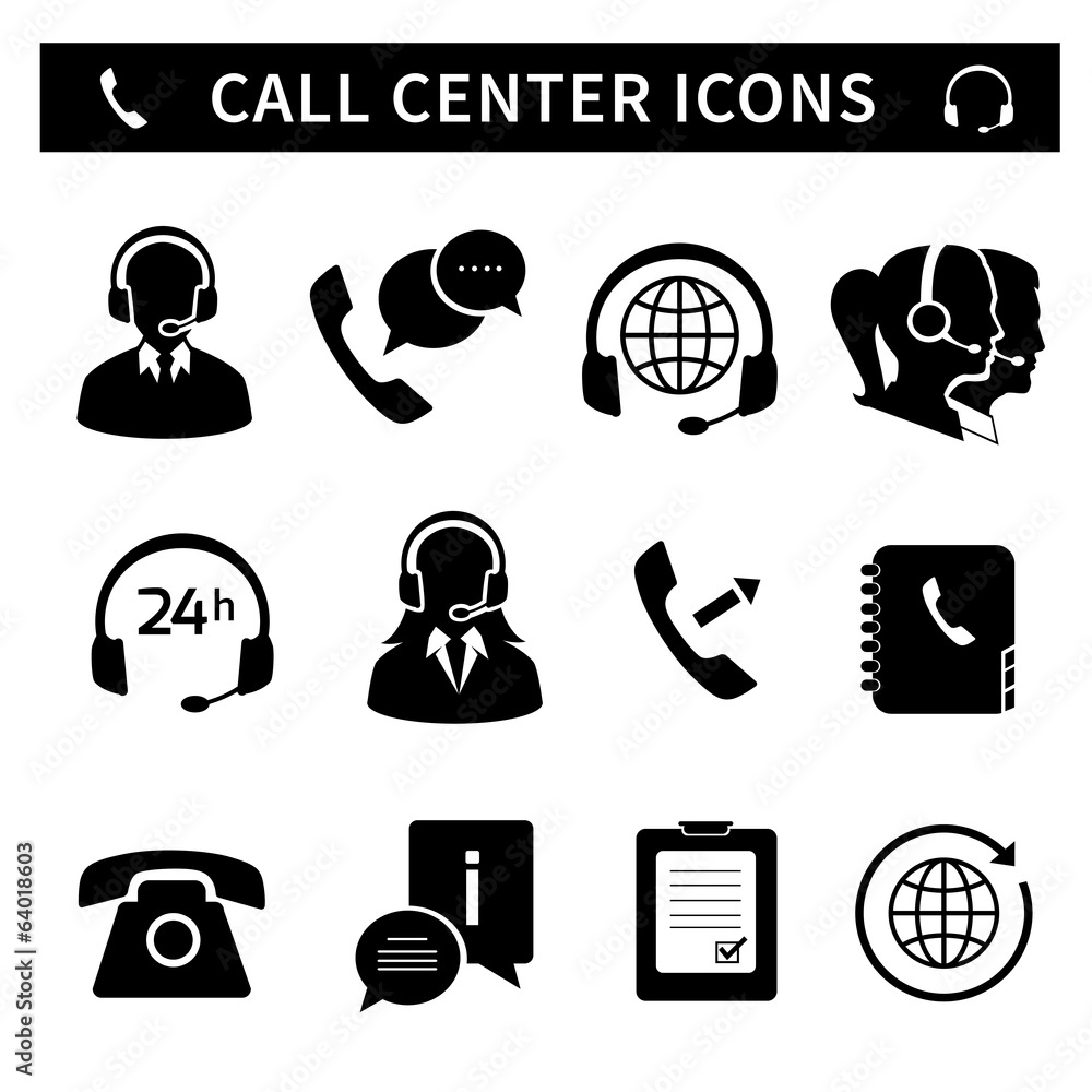 Sticker Call center service icons set