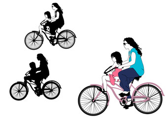 cycling - mother and daughter on a bike