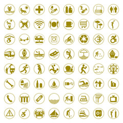Travel and Tourism golden signs and symbols vector illustration