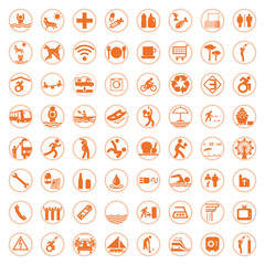 Travel and Tourism orange signs and symbols vector illustration - 64019462
