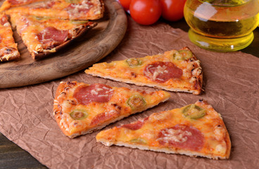 Tasty pizza on table close-up