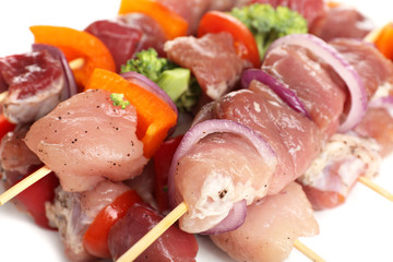 Raw pork kebab close up