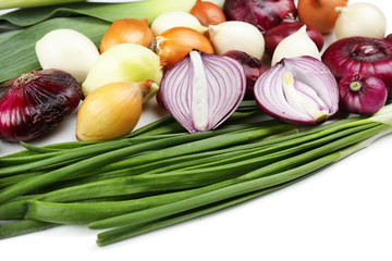Different raw onion, isolated on white