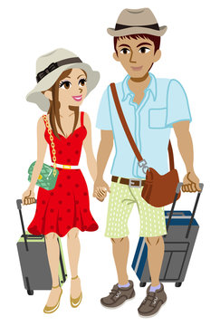 Young couple traveller, Isolated