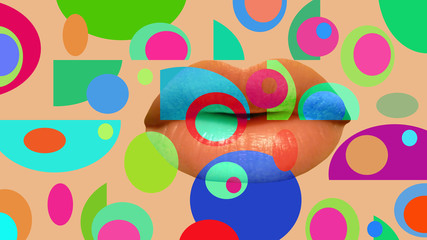 Colored abstract pattern of elements retro background, Lips