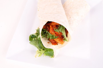 Tortilla wraps with meat and vegetables