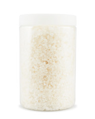 Plastic jar of the salt crystals
