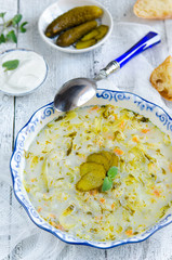 Soup with pickled cucumbers