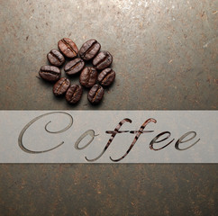 Roasted Coffee beans on texture concrete board, vintage retro ba