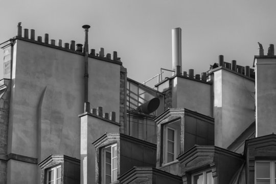 Fototapeta Detail of Traditional Rooftops in Paris. Black and White