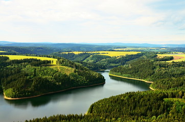 Obraz premium View from wind farms to dam Horka in Czech republic