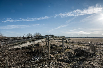 Fototapeta na wymiar ghost town landscape, ruined farm