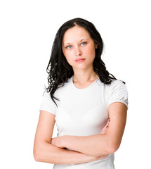 Fototapeta premium woman worried about the future isolated on white