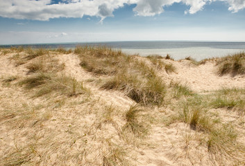 Fototapeta na wymiar Camber sands, Camber: dunes and the beach near Rye in East Sussex