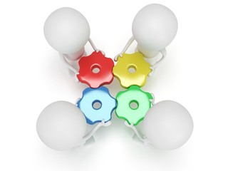 3d color gears and people on white