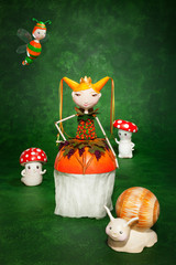 cute puppets handmade, green background