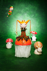 cute puppets handmade, green background