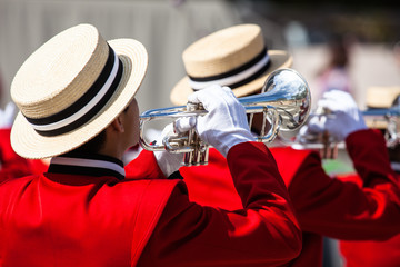 Brass Band in red uniform performing