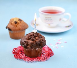 Muffins with a candle for birthday
