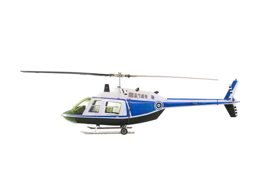 blue and white helicopter isolated white background