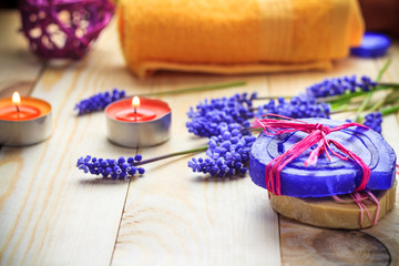 Obraz na płótnie Canvas Spa concept herbal soaps scented candles