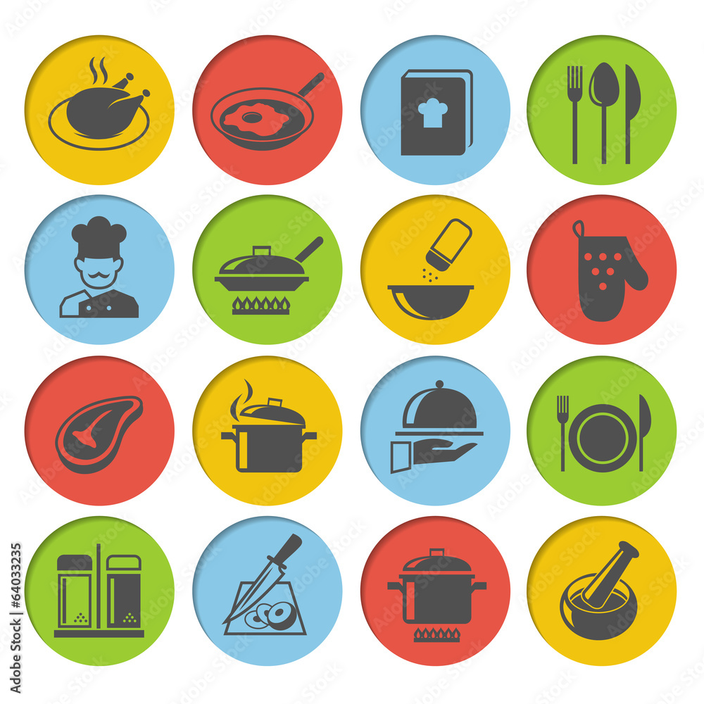 Sticker cooking icons set