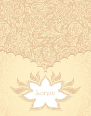 Frame with Seamless abstract floral pattern in beige gold