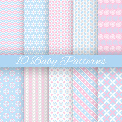 Baby pastel different vector seamless patterns (tiling)