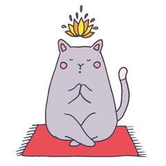 Vector yoga cat - hand drawn illustration, sketch