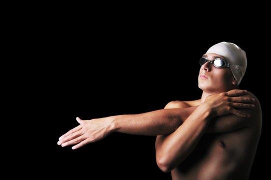 Male Swimmer Isolated On Black