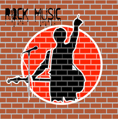 drawing rock musician on a brick wall