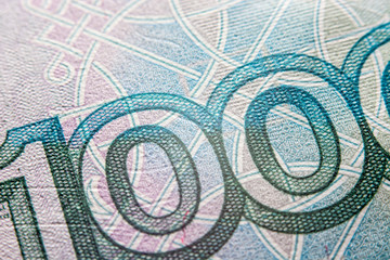 one thousand russian rouble bill, macro photography