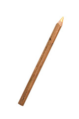 old used golden crayon pencil, isolated on white
