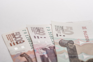 Russian rouble bills composition, different banknotes