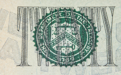 Twenty dollar bill, super close up