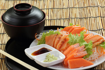 Fresh Salmon sashimi set on the plate