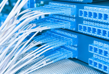Technology center with fiber optic equipment