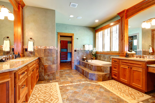Luxury bathroom with tile wall trim