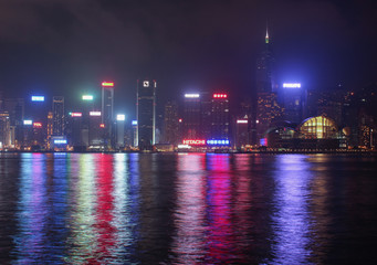 Fototapeta premium Panorama of Hong Kong Island from Kowloon at night time