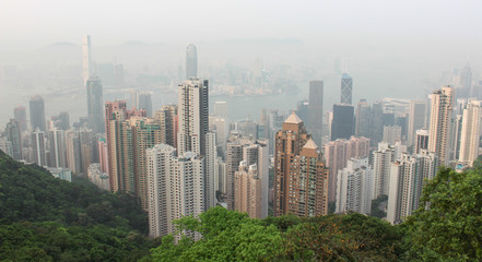 Fototapeta na wymiar Panorama of Hong Kong from Victoria Gap, near the top of Victori