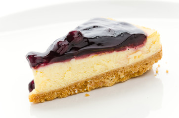 Blueberry cheesecake isolated white background
