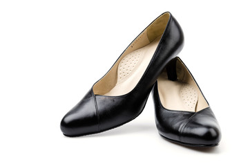 leather black shoes women isolated white background