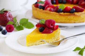 Lemon cake with summer berries.