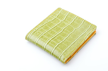Green leather wallet isolated white background